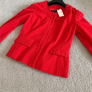 Etcetera Bright Red Pleated-Trim Jacket
